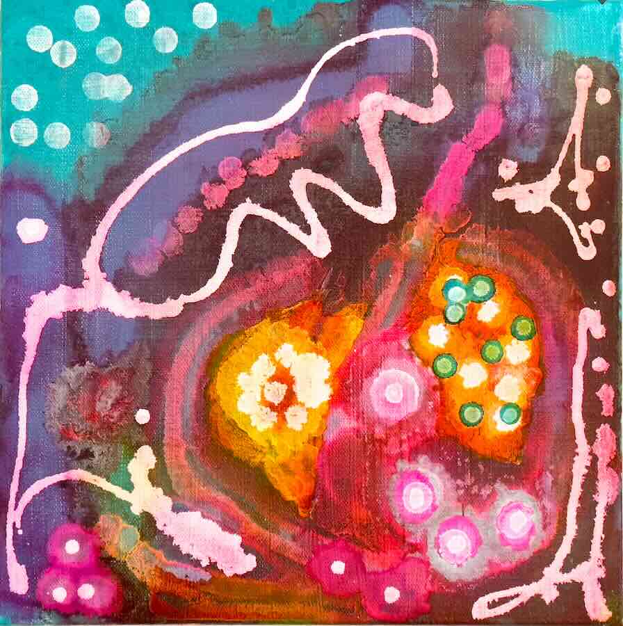 Colorful abstract painting with swirling patterns