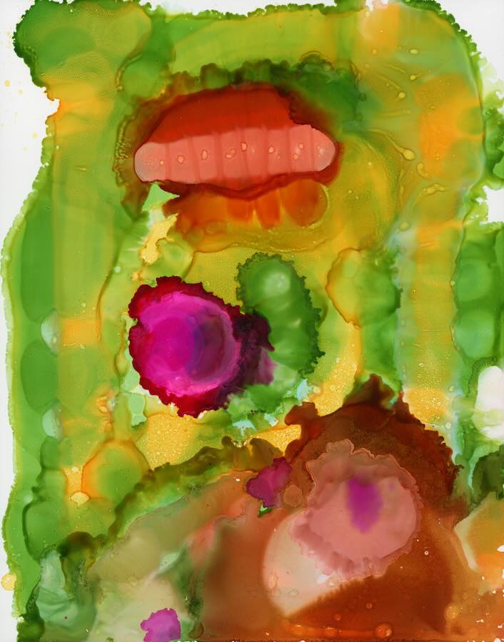 Colorful abstract painting with organic shapes