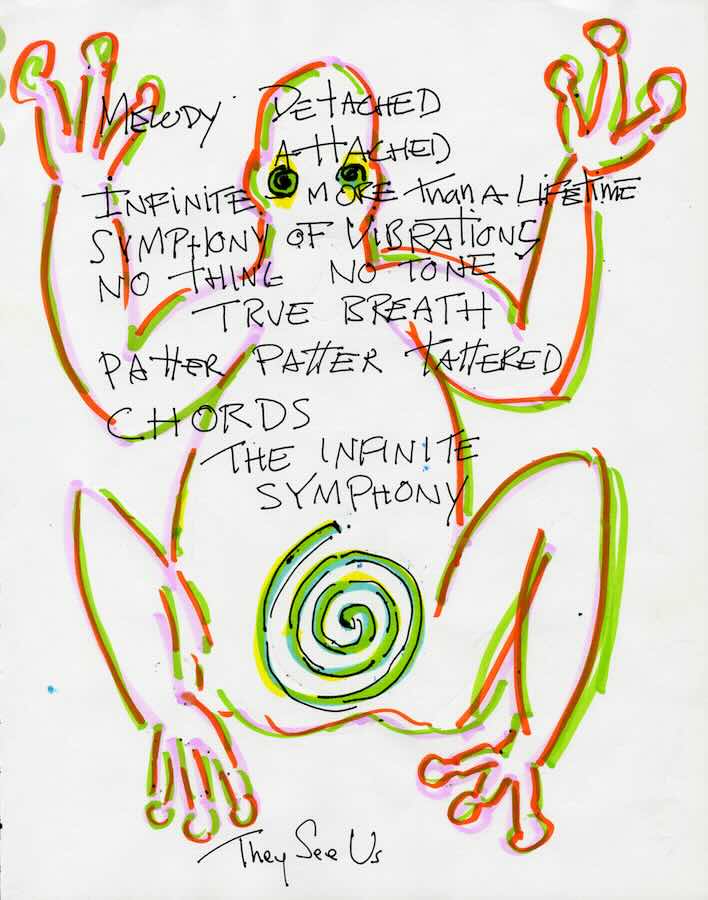 Colorful abstract figure with handwritten poem.