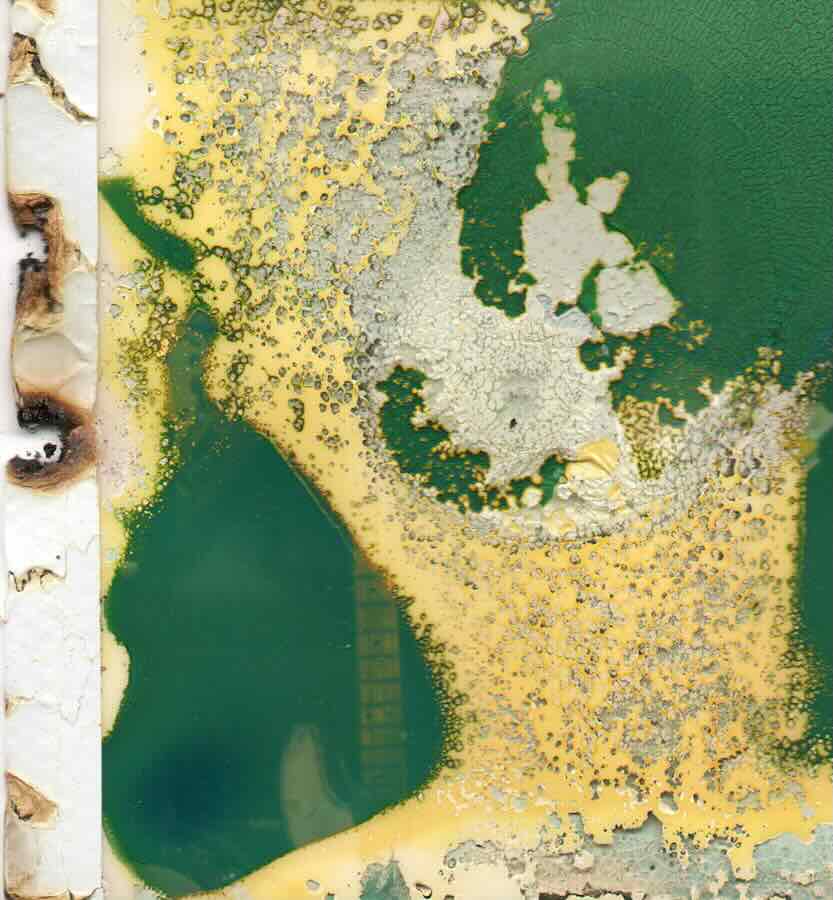 Close-up of colorful decayed surface texture.