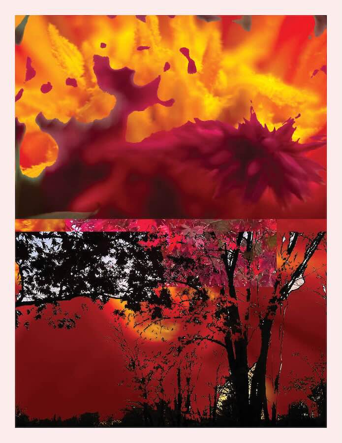 Abstract landscape with fiery sunset colors.